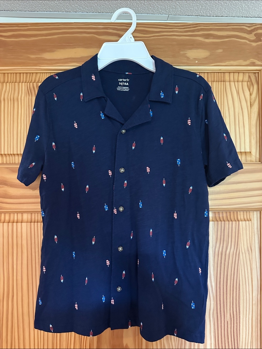 Carter's Navy Short-Sleeve Button-Down Shirt with Red & Blue Popsicle Print